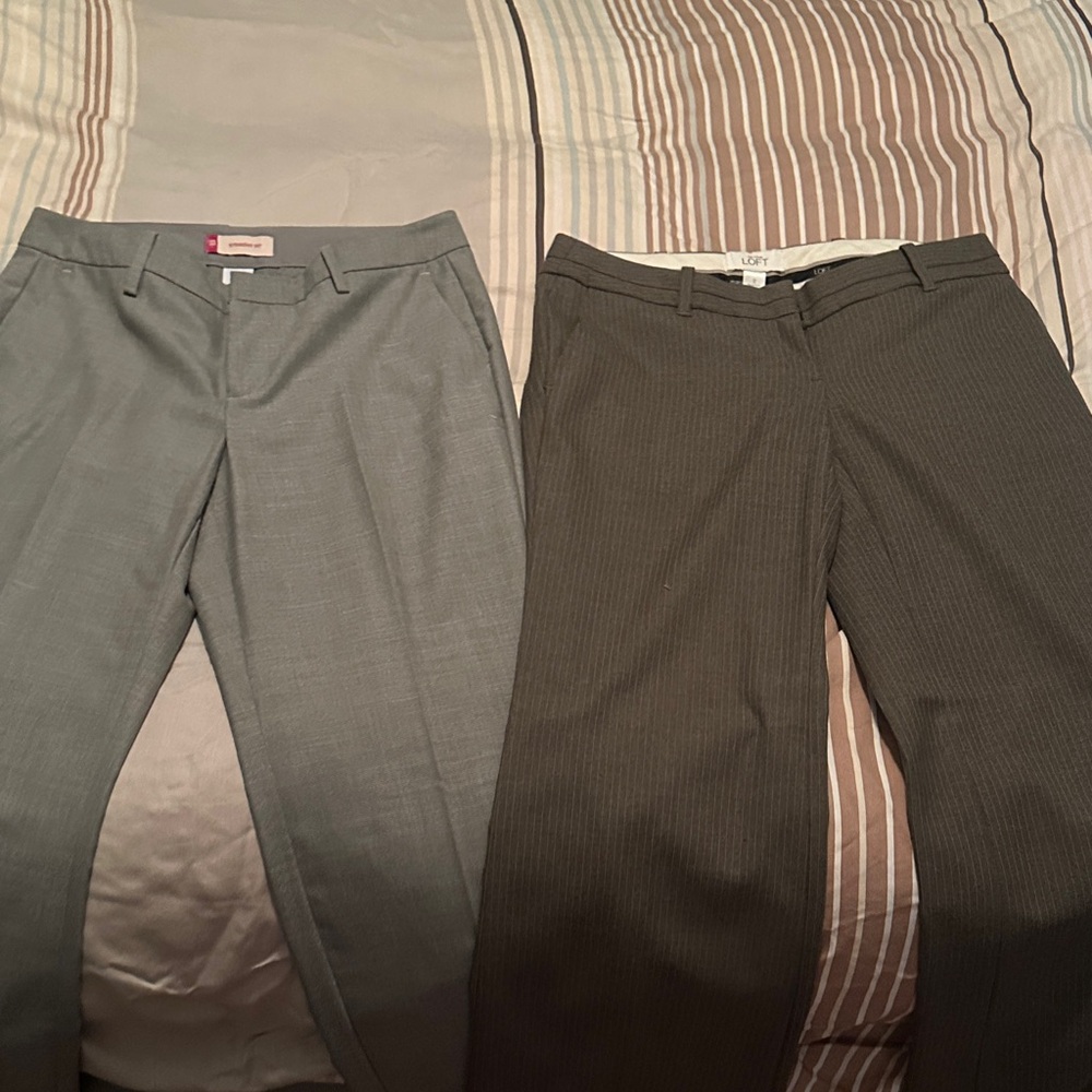 Gap Straight Leg Dress Pants in Light Gray and LOFT Charcoal Pinstripe
